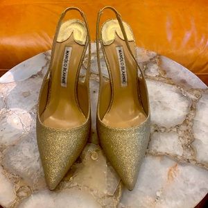Manolo Blahnik heels new 39 glittery gold